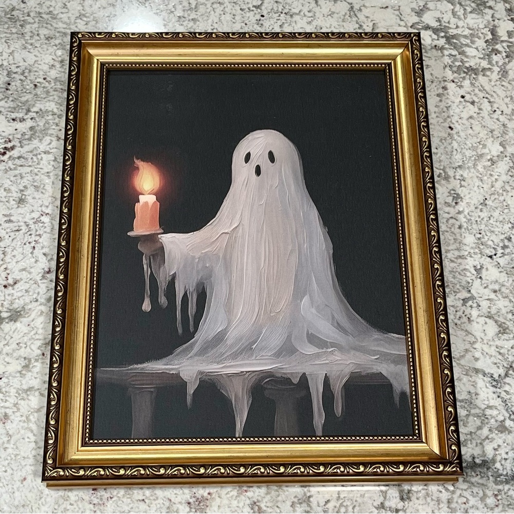 Ghost Candle Art in Gold Frame